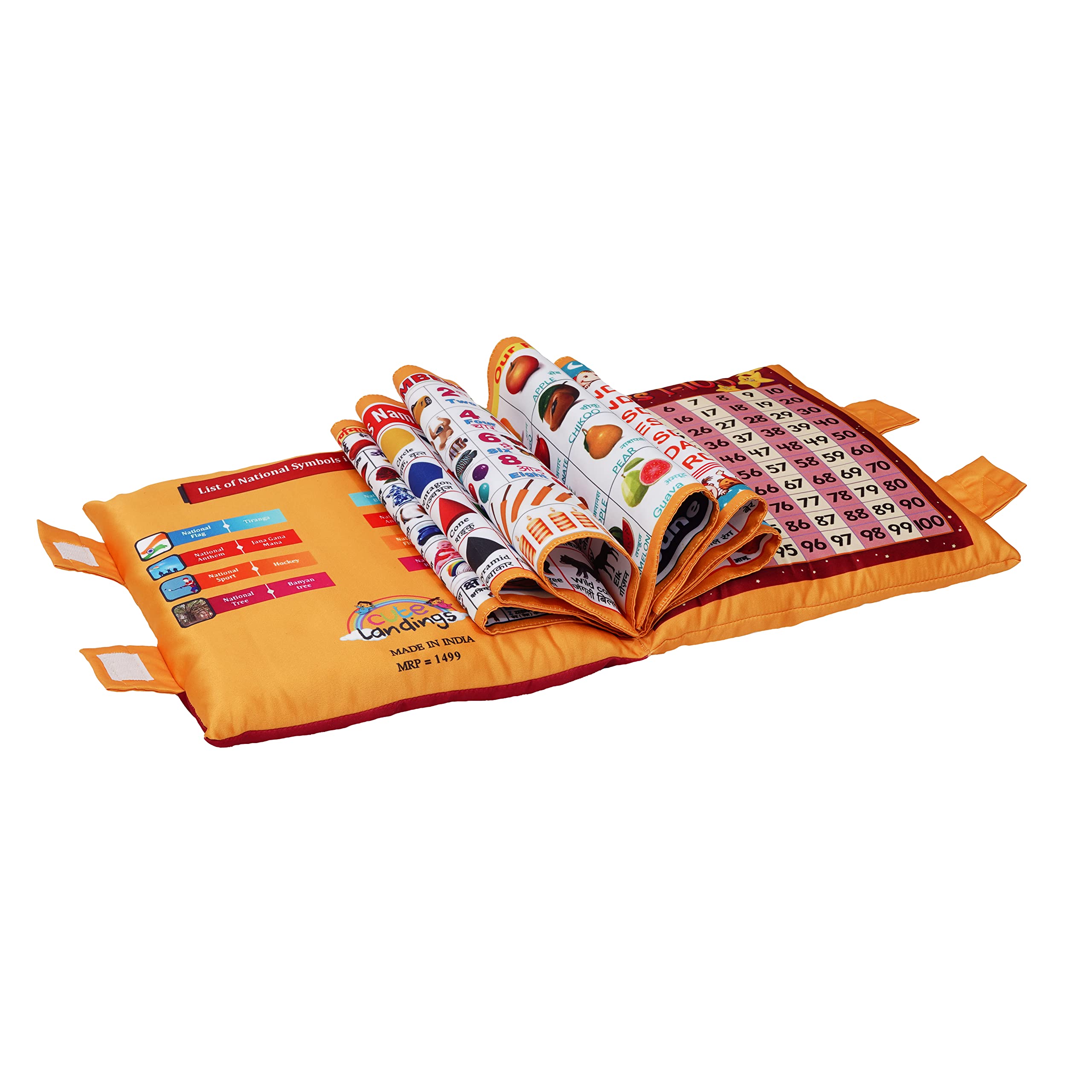 CUTE LANDINGS Kids Learning Pillow Book with English & Hindi Alphabet/Number/Animals/Fruits/Vegetables (Yellow) (Size- 10x8 inch) (B0BF346J49) Amazon Price History, Amazon Price Tracker
