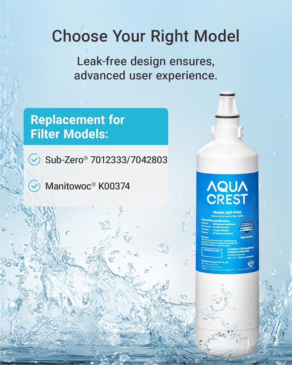 AQUA CREST 7012333/7042803 Ice Maker Water Filter, Replacement for Sub-Zero 7012333/7042803, UC-15, UC-15IP Ice Maker Water Filter, Manitowoc K00374, 1 Pack