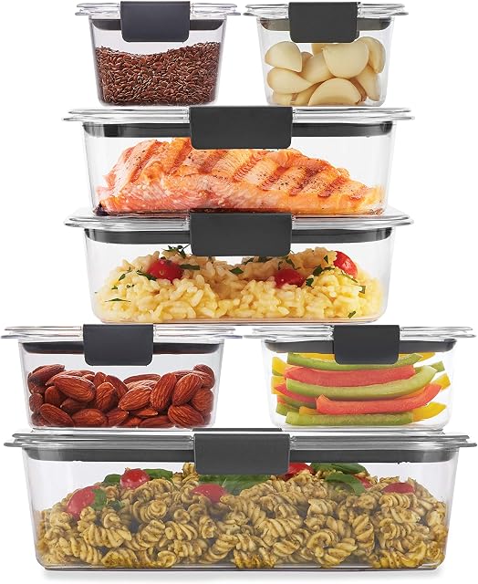 Kit com 7 recipientes de armazenamento com tampa Rubbermaid Brilliance | Livre de BPA, à prova de vazamento, transparente