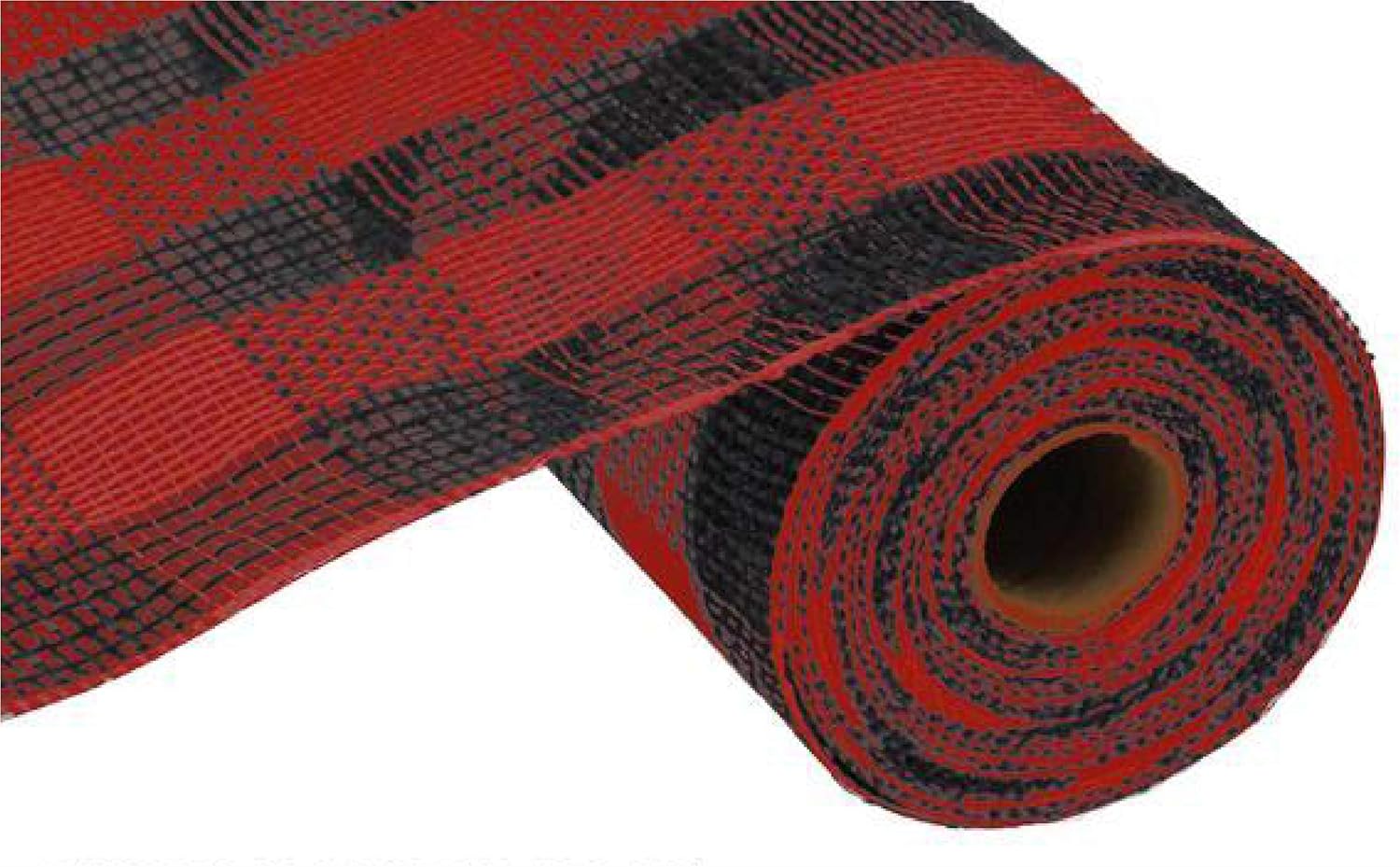 Craig Bachman 10 Cotton Check Deco Mesh: Buffalo Plaid 10 Yard Jute Faux Deco Mesh (Red, Black)