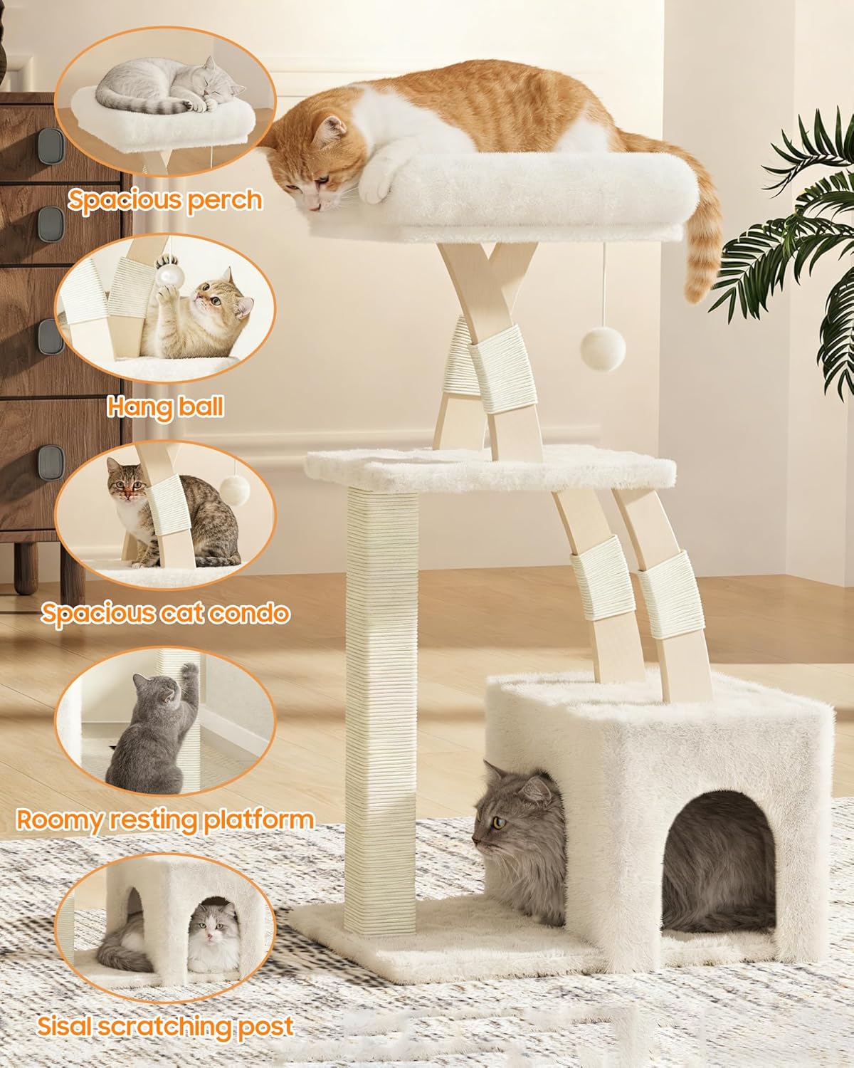 Cat Tree for Indoor Cats,40 Inches Cat Tower with Cozy Condo, Scratching Posts, Multi-Level Activity Center for Large Cats and Kittens, Beige