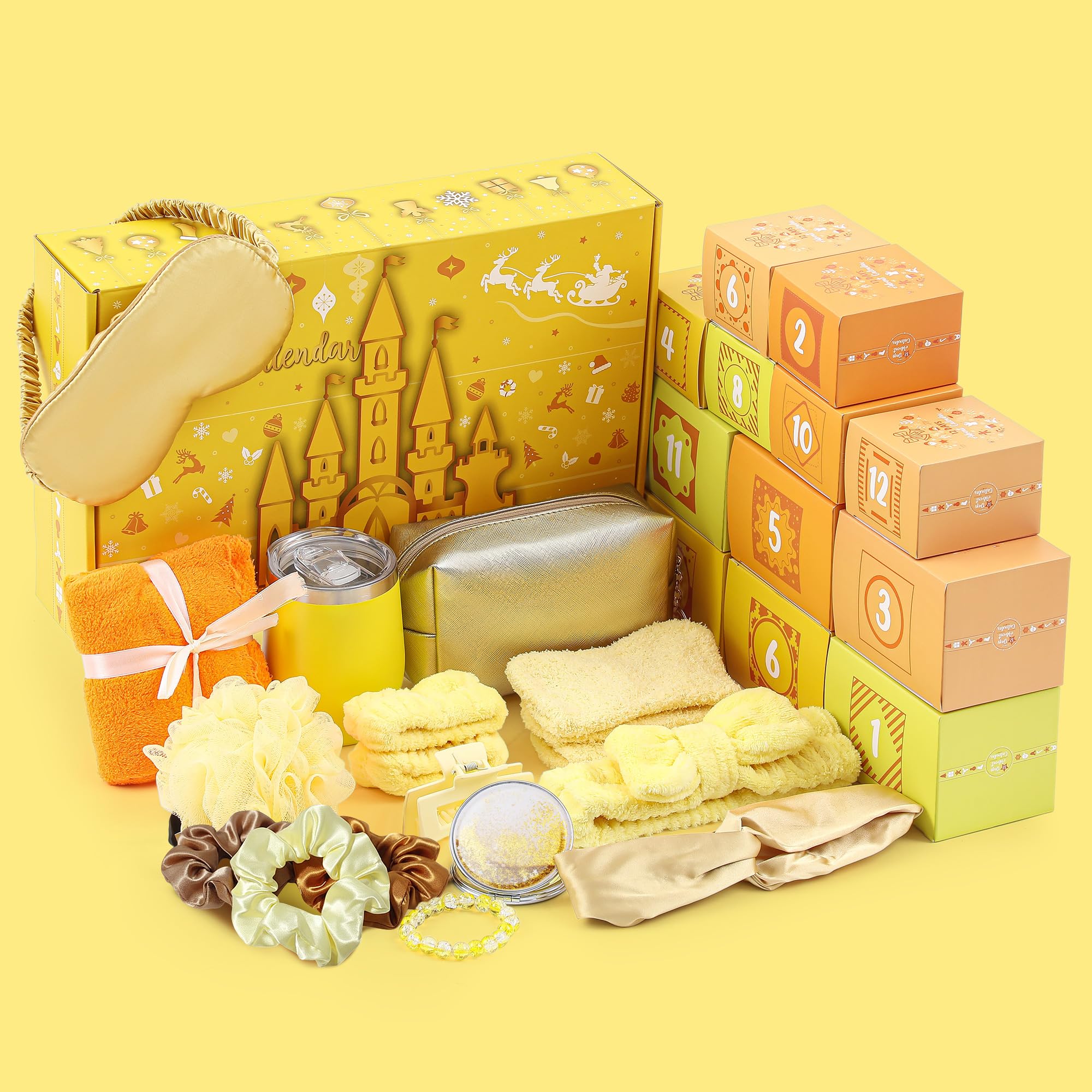 Christmas Advent Calendar 2025 for Women, 12 Days New Year Makeup Advent Calendar Self Care Beauty Box Holiday Spa Gifts for Mom, Wife, Girlfriend, Sister, Teen Girls(12pcs,Yellow) 12 Yellow