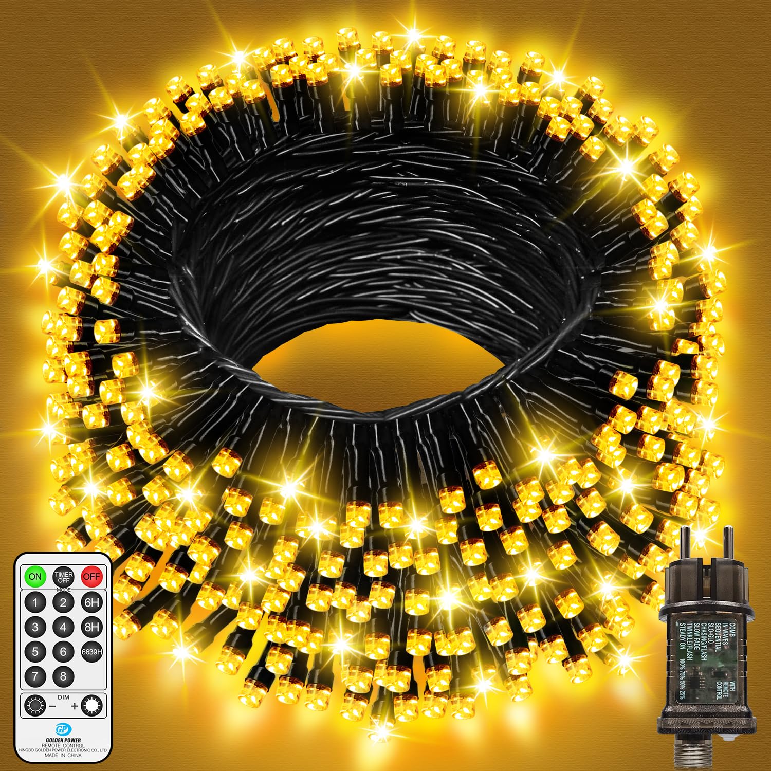 JXLEDAYY 600 LED Lichterkette Außen, 18M Lichterkette Outdoor und Innen 8 Modi mit Timer Schwarzes Kabel Wasserdicht für Balkon Garten Party Hochzeit Zimmer (Warmweiß)