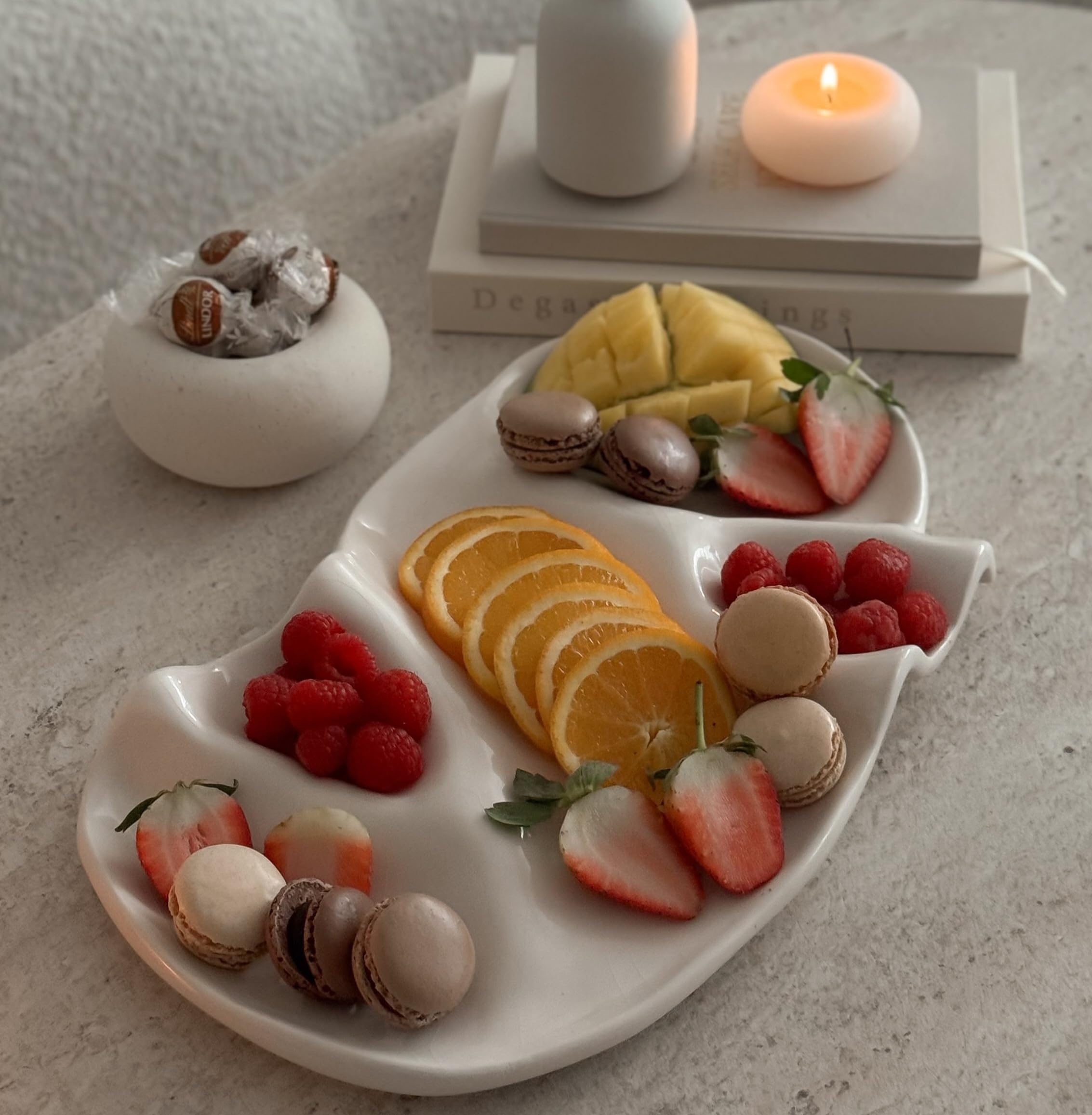 Terra Wave Handmade Ceramic Cheese Board, Serving Platter, Organic shape, Modern Charcuterie and Appetizer Plate, Premium Artisanal Tableware, Mediterranean Design, Premium gift (Soft Sand)