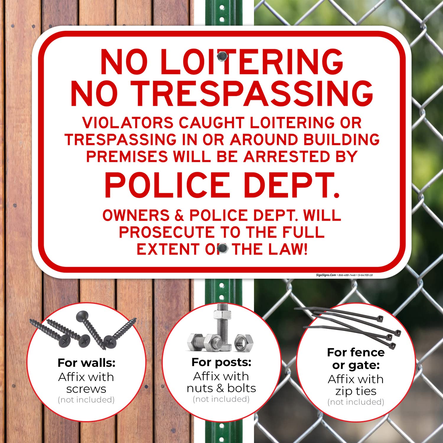 No Loitering Violators Caught Loitering Or Trespassing in Or Around Building Sign, 12x18 Inches, Rust Free .063 Aluminum, Fade Resistant, Made in USA