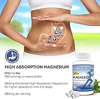 Vista 2 de Magnesio de alta absorción para calambres en piernas, alivia RLS Con B6, d y E, clínicamente probado 0,013 oz óxido de magnesio por cápsula, 60