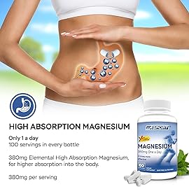 MGSPORT Magnesium Supplement 380mg - High Absorption Magnesium Complex Formula with Vitamins B6, D, E - Supports Muscle Function and Sleep Quality - 60 Servings