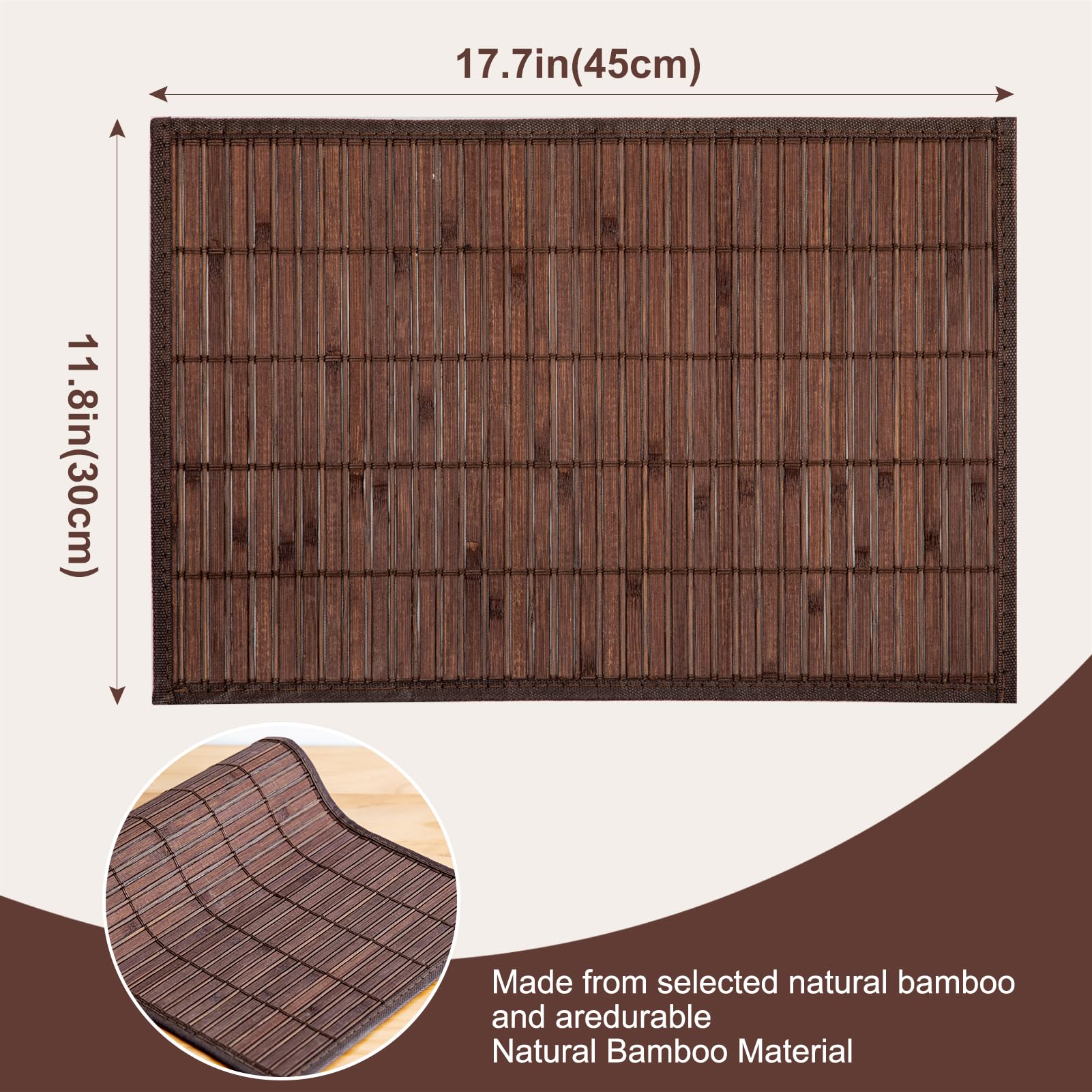 Manteles individuales lavables de bambú, antideslizantes, antimanchas, aislantes del calor, resistentes a la corrosión, juego de 8 manteles individuales para la mesa de cocina (marrón oscuro)