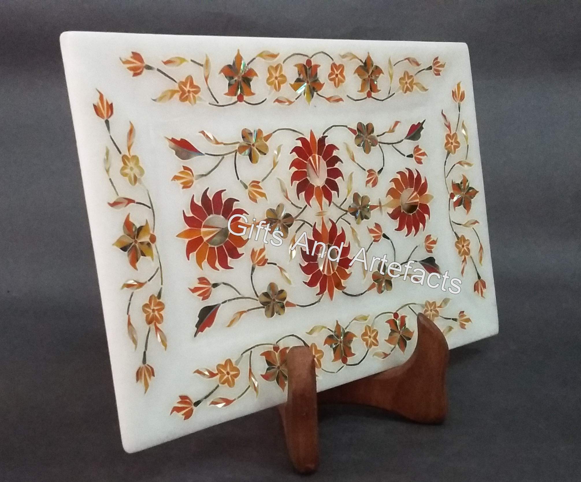 Plateau de service en pierre de cornaline de 22,9 x 10,2 cm pour service à café