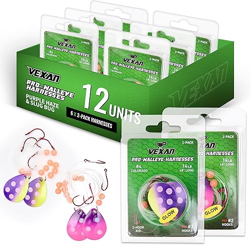 Miniatura 16 de Vexan Glow Walleye Spinner Rig - Worm & Crawler Harnesses for Live Bait Fishing