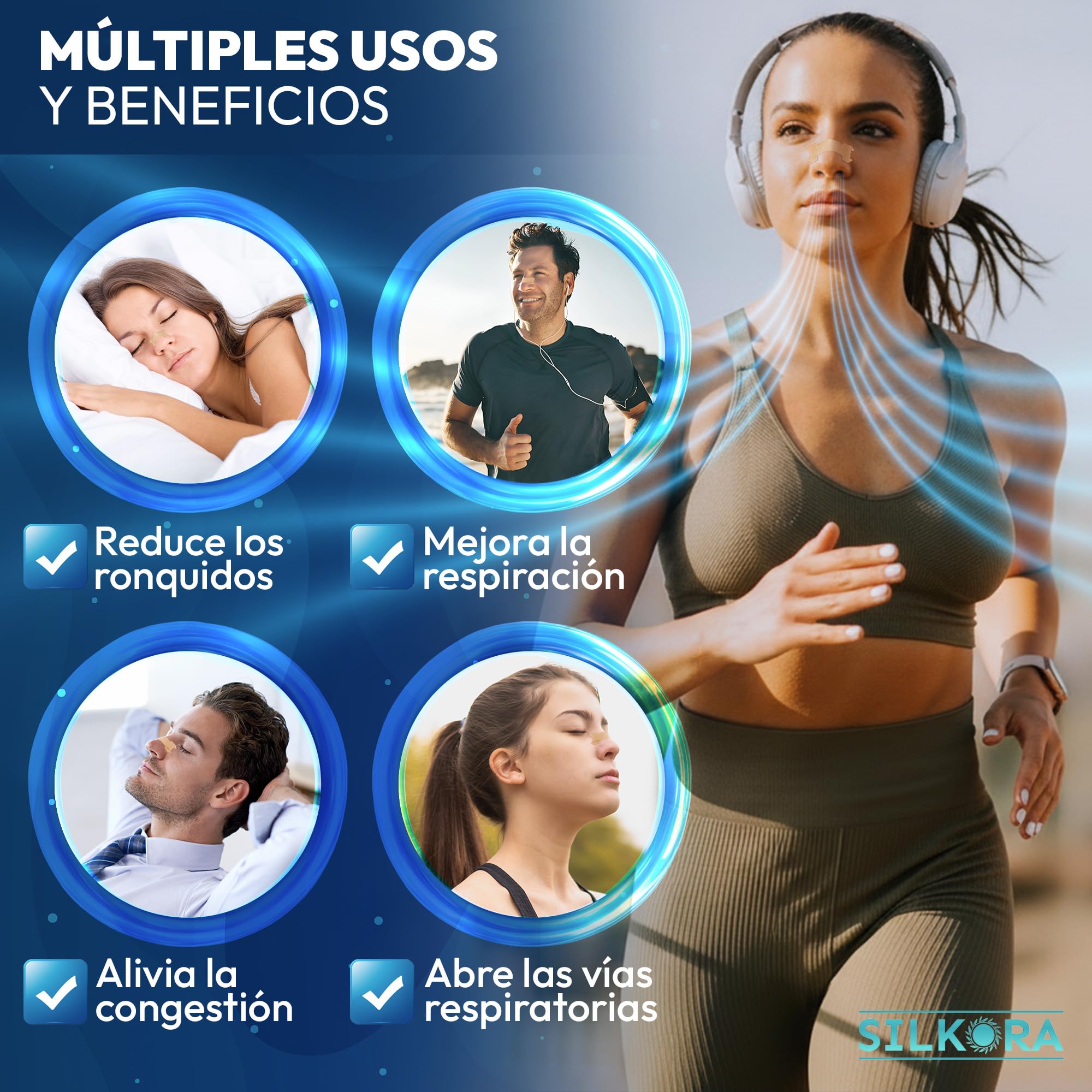 80 PACK PREMIUM - Tiras nasales antirronquidos para Dormir y Deportivas PREMIUM | Tiras Nasales Anti-ronquidos | Nose Strips| Breathe Right | Nasal Strips para Respirar Mejor Por la Nariz