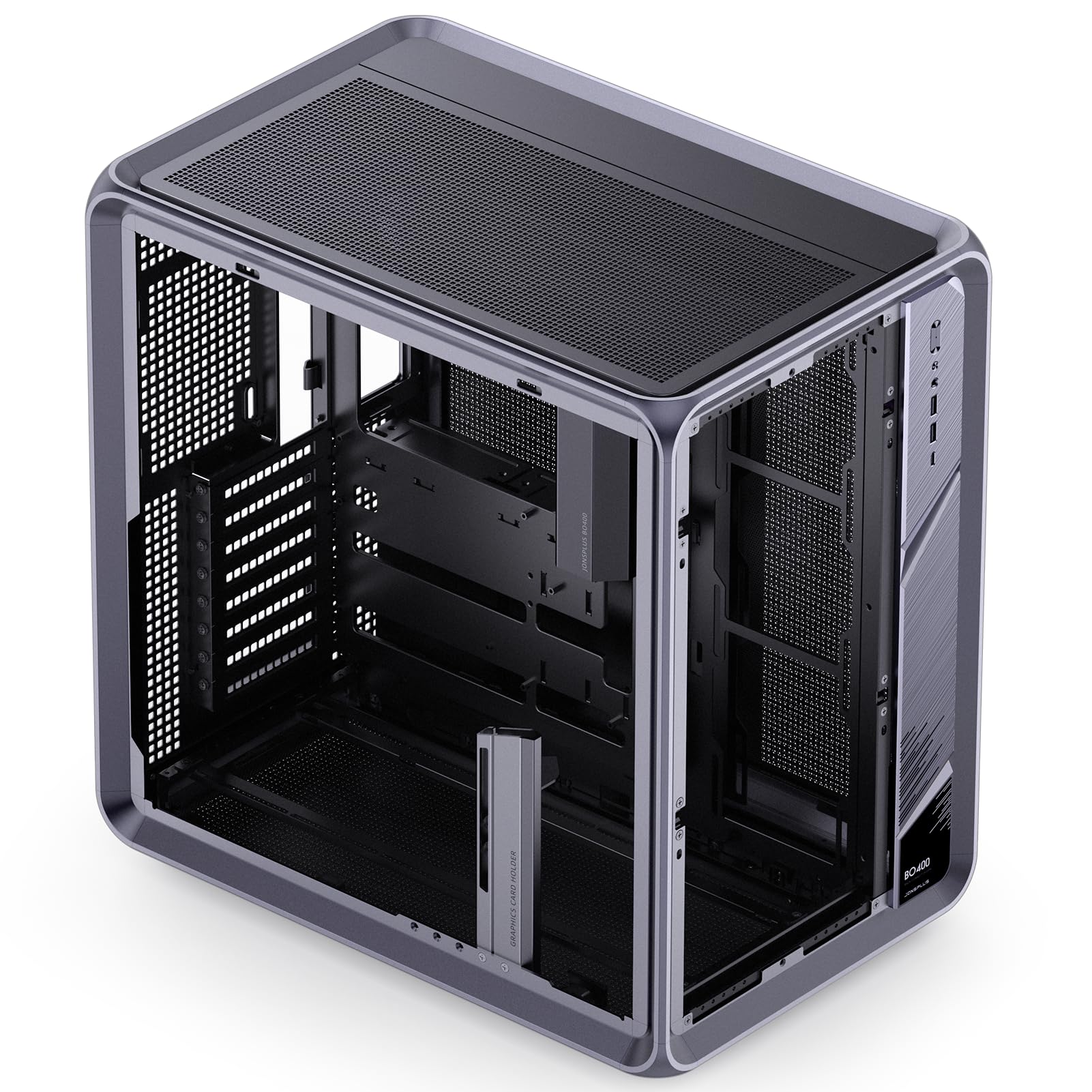 JONSBO BO400 ATX Mid Tower PC Case, Aluminum Frame, Back-Connect MB,High Comp Gaming Dual Chamber Computer Case,GPU 435mm/PSU 200mm/AIO360x3,Top Front Interchangeable Glass/Mesh Desktop Display