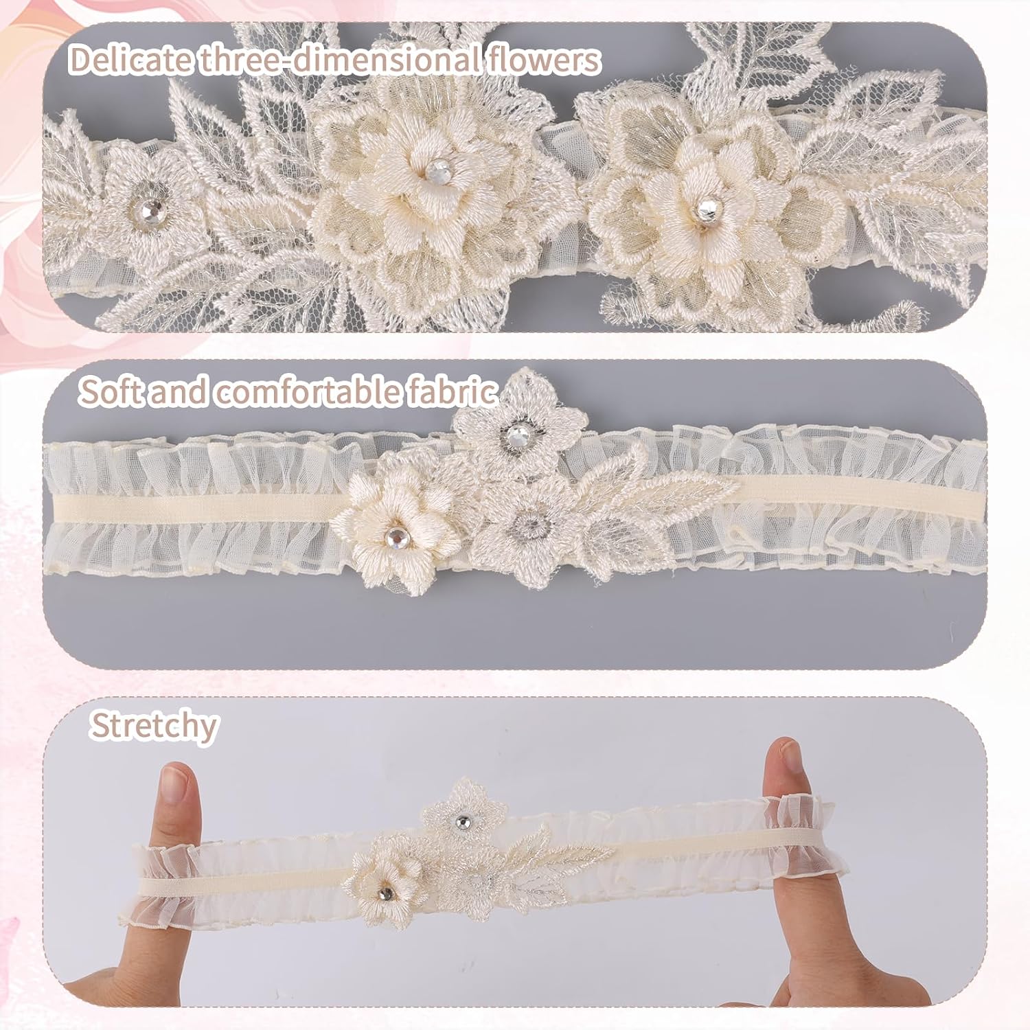 Mikovivi 2pcs Garters for Bride, Lace Bridal Garter Floral Lace Leg Belt Stylish Wedding Accessories for Women