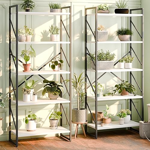 Miniatura 3 de Shintenchi Estantería de 2 piezas de 5 niveles, estantería clásicamente alta, estante industrial para libros, moderno soporte para libros en