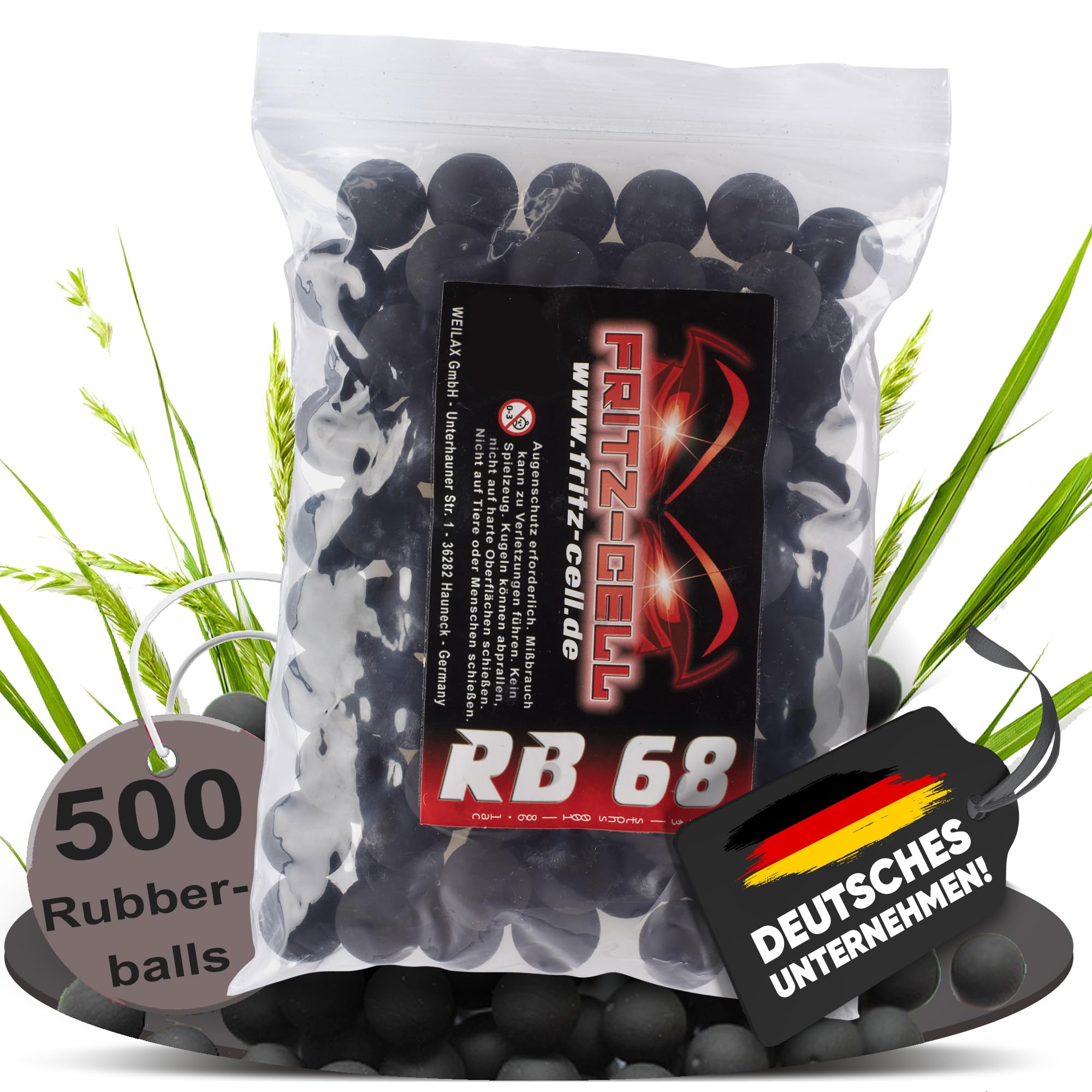 500 x Rubberballs Cal.68 Black Gummigeschosse Fritz-Cell kompatibel mit T4E HDS68