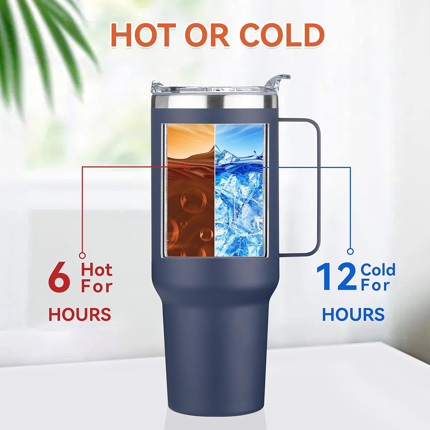 HASLE OUTFITTERS 40 oz Stainless Steel Tumbler with Handle, Vacuum Insulated Tumblers Bulk, Reusable Double Wall Travel Coffee Mug, Durable Powder Coated Water Bottle(Navy, 1) - Image 2