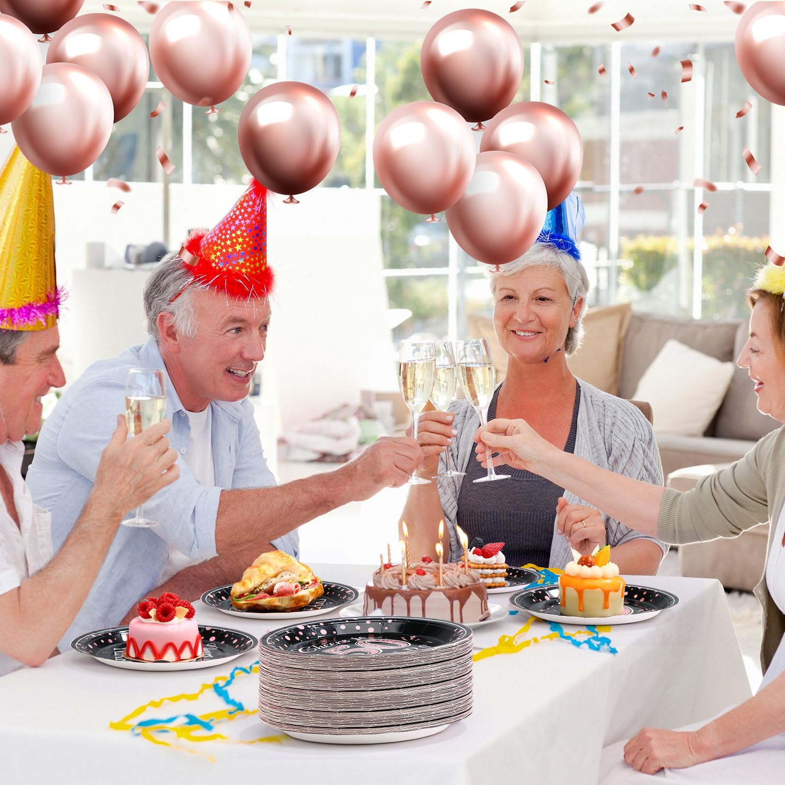 100 Stück Einweg-Pappteller 50. Geburtstag - 17,8 Cm, Rosa & Roségold, Dessertteller Für Jubiläumsparty