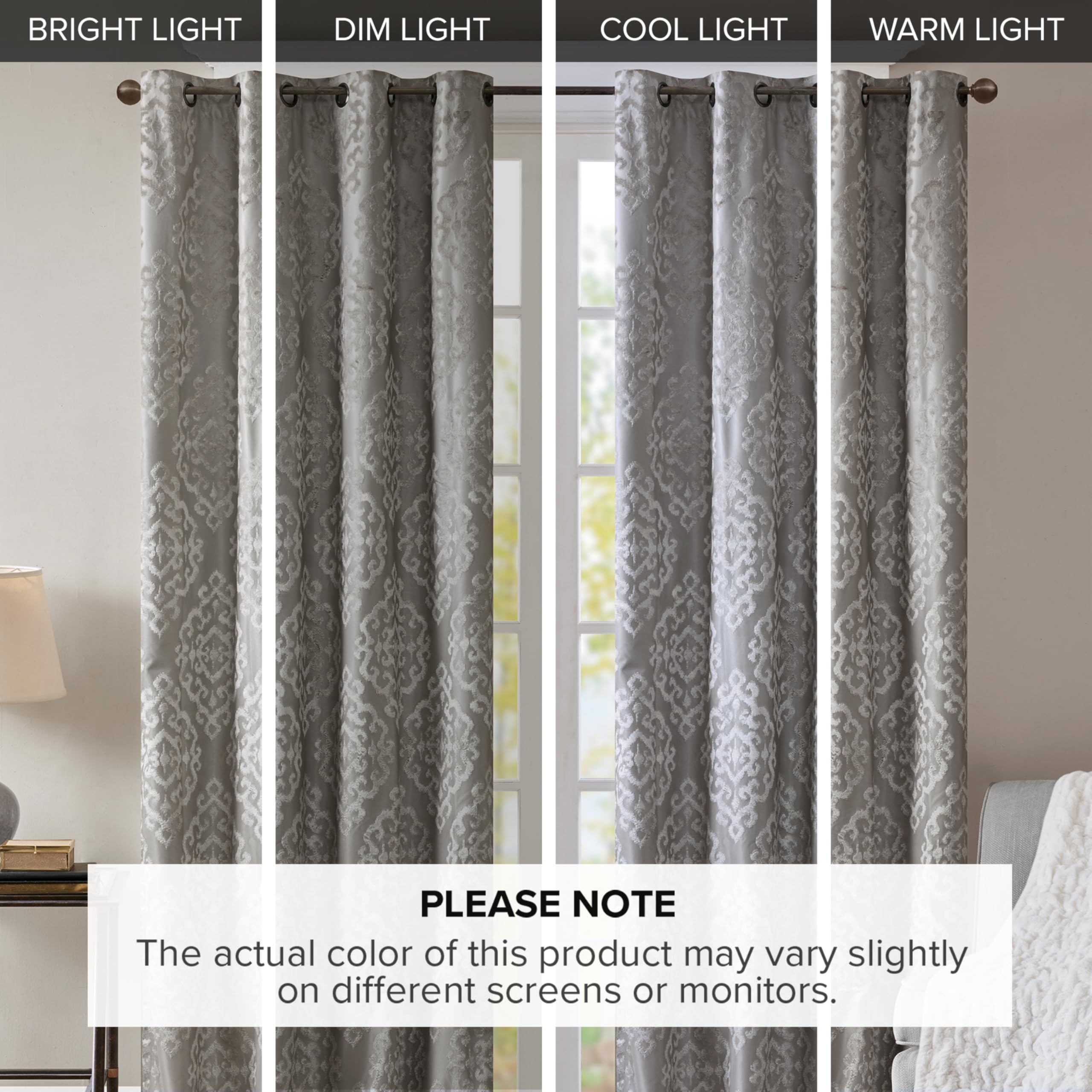 Sun Smart Mirage Verdunkelungsvorhang, 100% total, 1 Fenster, gestrickt, Jacquard, Damast, Raumverdunkelung, Vorhang mit Ösen Oben, Polyester, Dunkelgrau, 50" W x 108" L (Pack of 1)