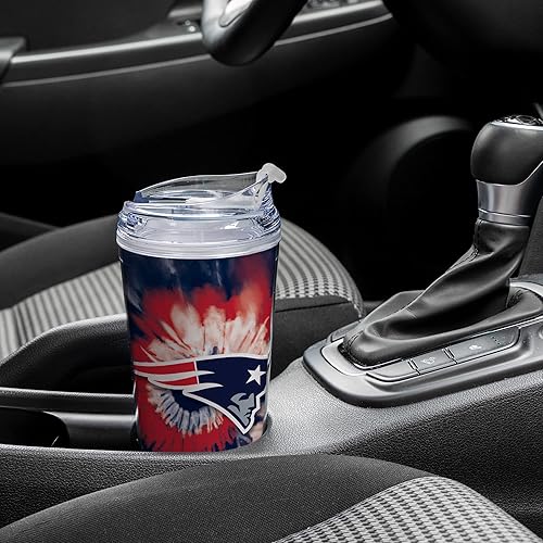 Miniatura 369 de Rico Industries NFL - Vaso de purpurina acrílica de 24 onzas con tapa con bisagras, vaso de doble pared con licencia oficial y popote Tie Dye