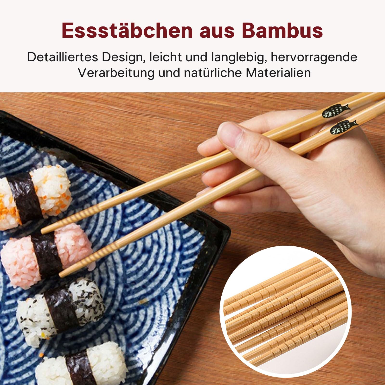 Brodevet Kit Sushi 19 Pezzi Fai Da Te – Stampo Onigiri, Bacchette, Tappetino Bambù E Affettatrice – Regalo Giapponese Per Principianti