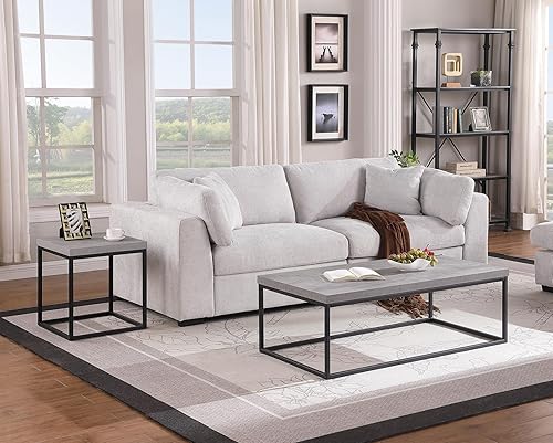 Miniatura 4 de CENSI Mesa de centro de hormigón moderna para sala de estar mesa central de cóctel de madera vintage industrial de metal para cocina otomana