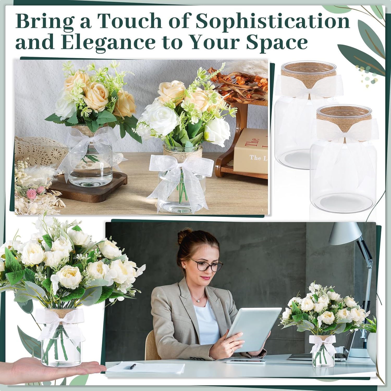 12 Pcs Plastic Bud Vases for Centerpieces Clear Flower Vase with Hemp Rope Ribbon for Wedding Decorations Floral Vase Bulk for Housewarming Home Decor Floral Arrangements (Cylinder) - Image 6