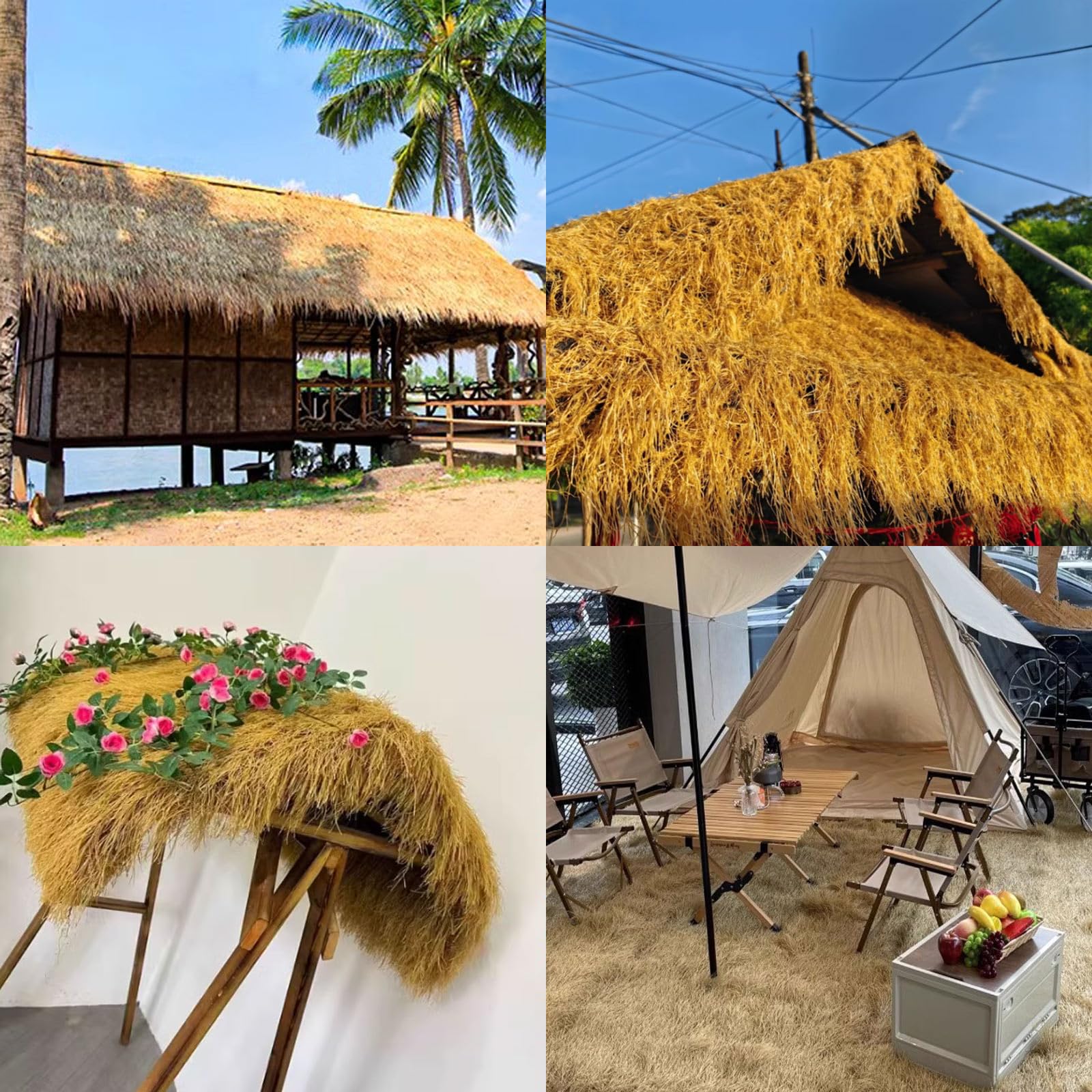 Synthetisches Strohgrasdach Feuerfeste Künstliches Strohrolle für Tiki-bar Hütten Palapa-reetdach Hawaii-Party und Bar Dekoration Gartenzaun Terrasse(Size:1 * 20m(3.2 * 65ft),Color:Gelb)