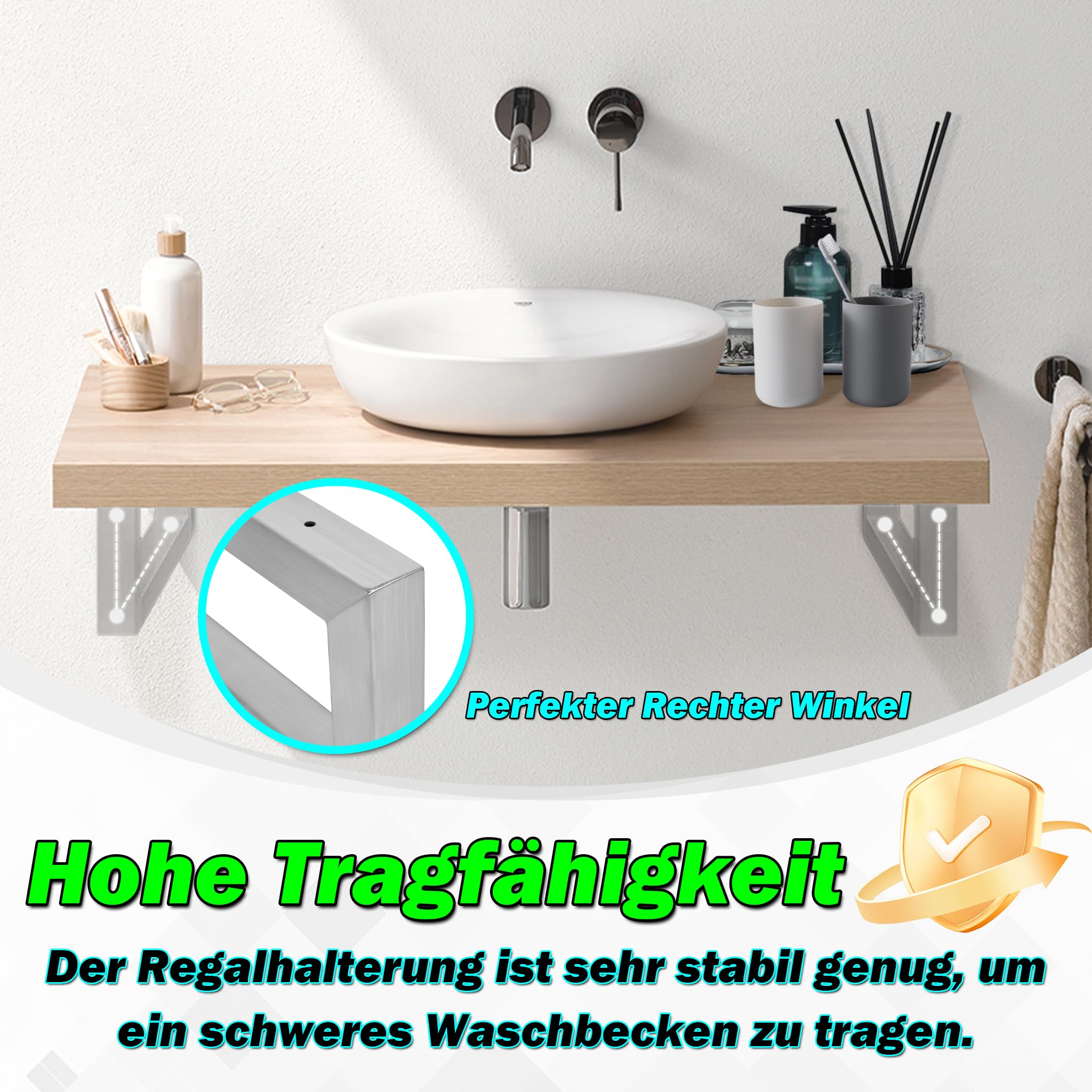 CAVATINY 2X Wand-Konsole RECHTECK | Wastafel-Houding stabiel | Eenvoudige wandmontage | Regal-houder van 304 roestvrij staal | Console-drager voor wastafels & wand-regal (Breedte 350mm CAVATINY 2X Wand-Konsole RECHTECK | Wastafel-Houding stabiel | Eenvoudige wandmontage | Regal-houder van 304 roestvrij staal | Console-drager voor wastafels & wand-regal (Breedte 350mm