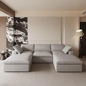 Cloud Modular Sectional Sofa Couch,120.45" U Shaped Convertible Couches with Storage Ottoman for Living Room,Minimalist Deep Sofa Couches,Sofa Covers Washable&Replaceable