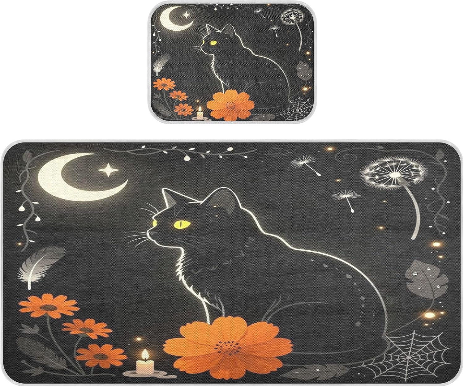 Cooling Baby Toddler Bed Mattress 28" x 52" Washable Orange Flowers Animal Cat Black Pads for Bed for Kids, Adult