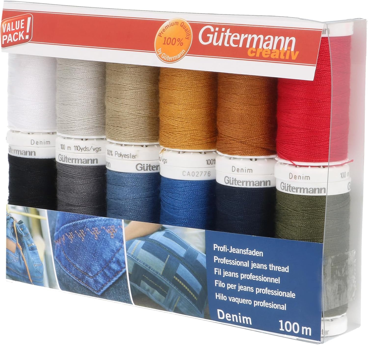 Gutermann Thread Set: Denim: 12 x 100m: Assorted Shades