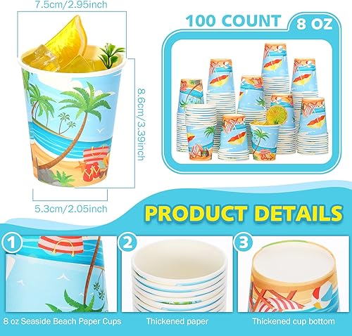 Miniatura 2 de 100 vasos de papel desechables de 8 onzas con temática de océanos, vasos de papel desechables de dibujos animados para baño, enjuague bucal, vasos