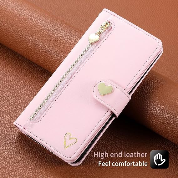 適用 Motorola Moto G72 4G 背面ケー翻盖型 女性 可愛い 愛の心 ス 手帳型 高級PUレザー 財布型 レザーカバー ケース 収納付き 磁気ク タンド機能 カードポケット収納 おしゃれ ファ 全面保護 耐衝撃 人気カバー かわいい 上品 女子 ピンク