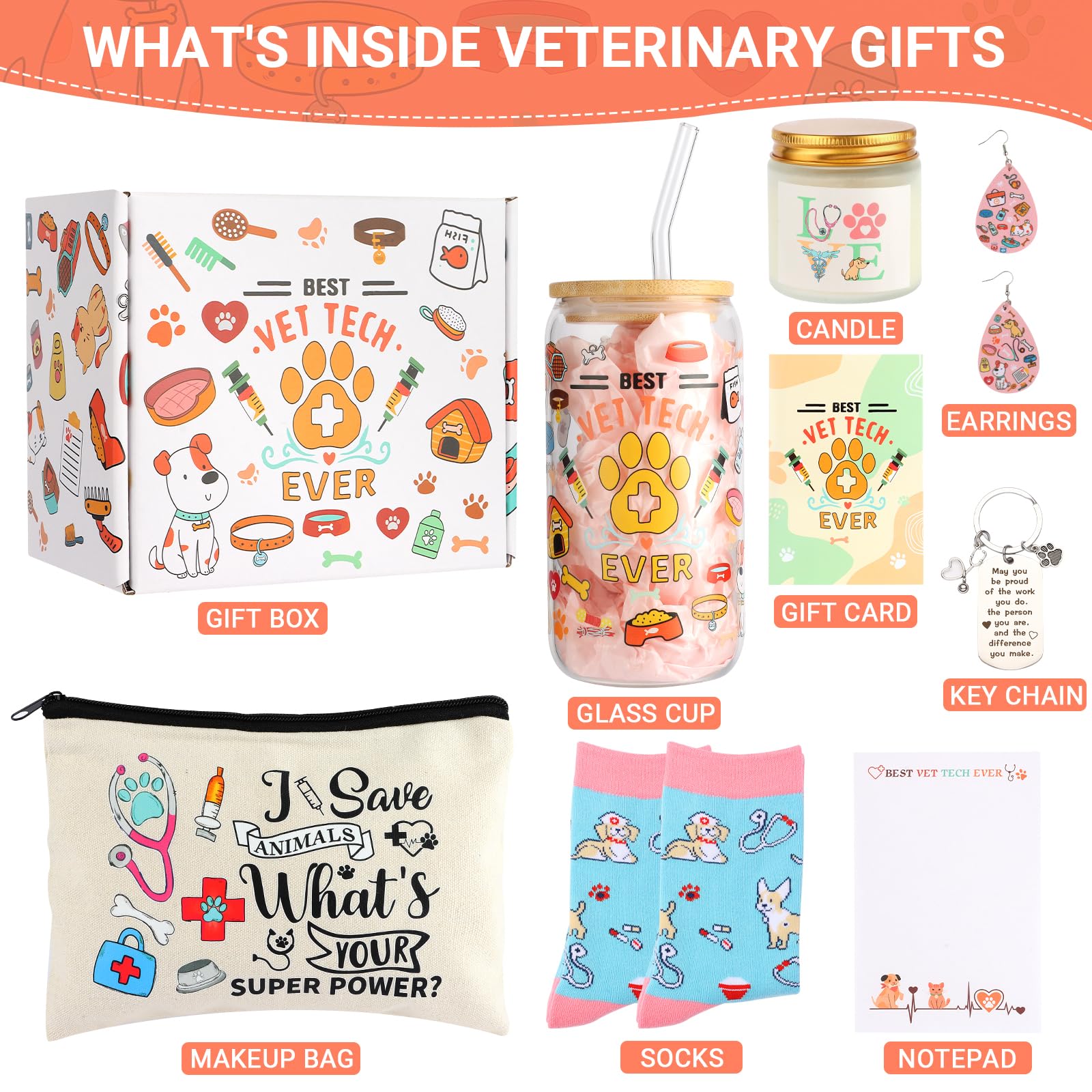 Bayelove Vet Tech Gifts, Veterinary Gift, Veterinarian Gifts for Women, Veterinarian Appreciation Gift, Glass Cup Basket Set for Vet Tech Graduate, Veterinary Practitioners