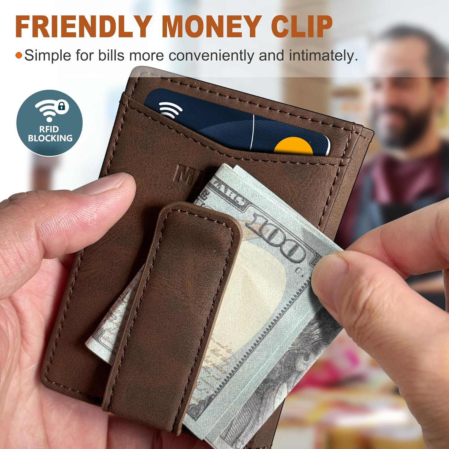 Airtag Wallet for Men- with Money Clip Gift Boxed, Magnetic Closure Slim Genuine Leather Front Pocket Wallet, 4.1"x 2.8", RFID Blocking - Image 6