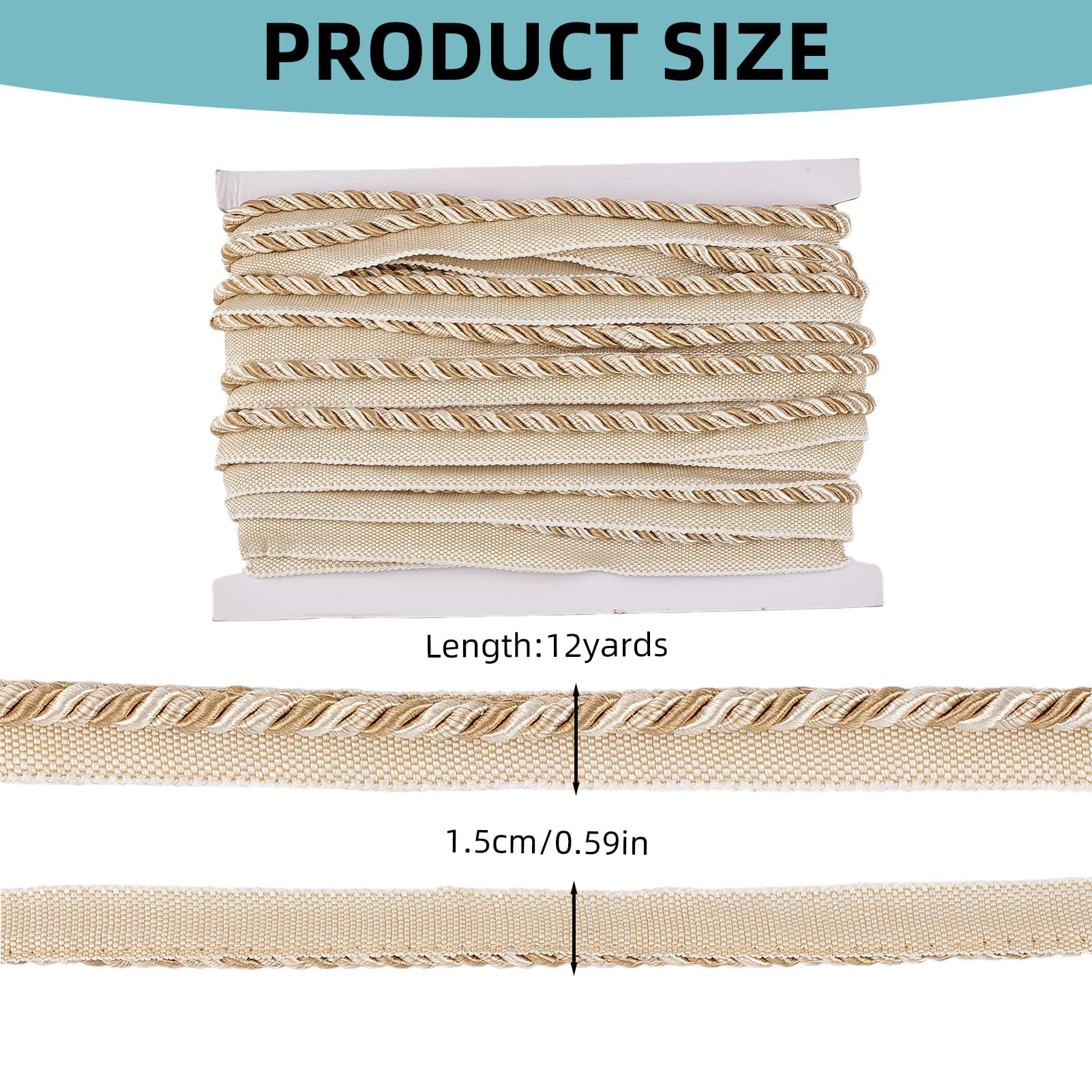 12.5 Yards Cordoncino Ritorto per Labbra, Corda Intrecciata da 0.24 Pollice per Lavori Fai da Te, Corde Intrecciate per Decorazioni Domestiche, Fermatende per Tappezzeria