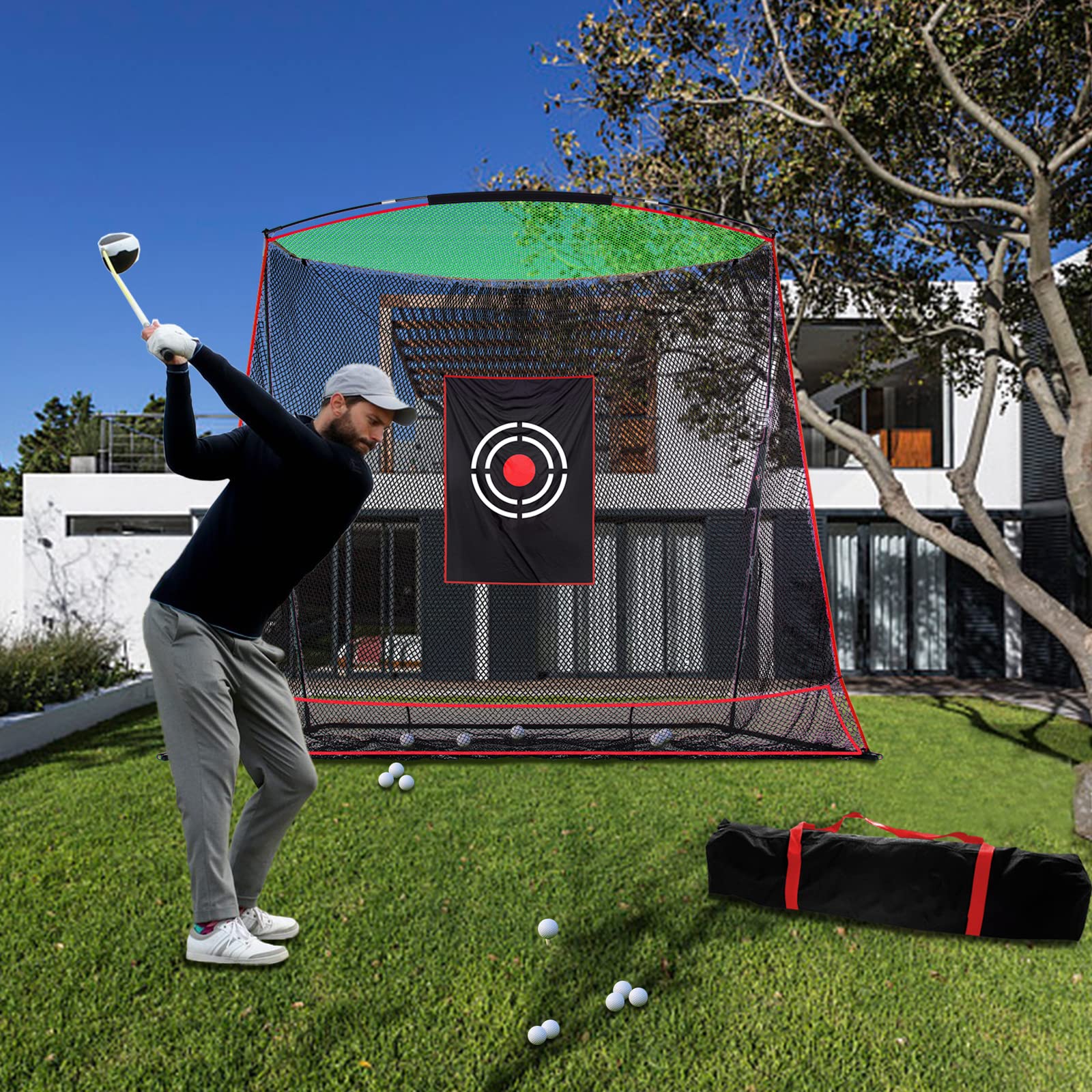 Kapler Red de golf de 3 x 0,9 x 2,4 m, red de golf de alta calidad, red de golf, red de golf para interiores y exteriores, red de práctica de golf, instalación rápida, con bolsa de transporte y tela de objetivo