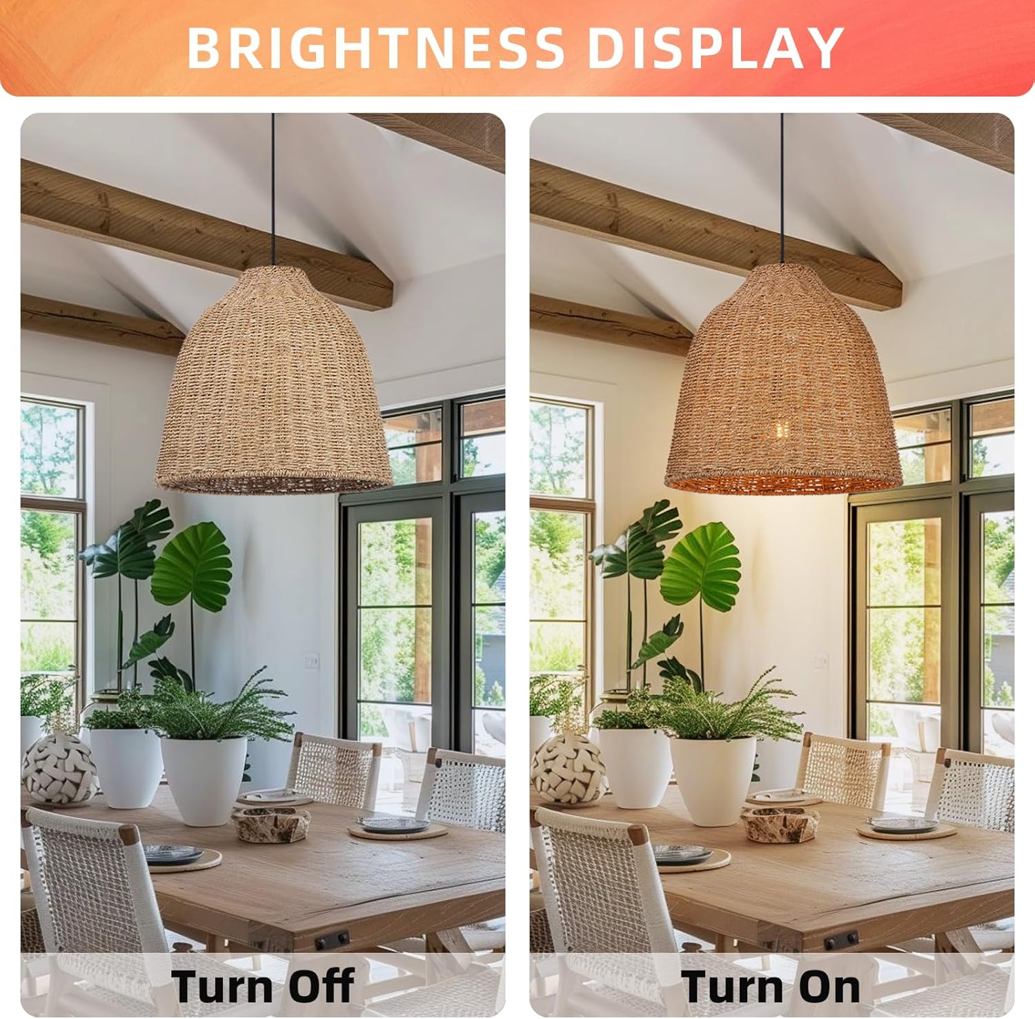 Arturesthome Large Woven Pendant Light for Kitchen Island,Rustic Farmhouse Rattan Chandelier Wicker Basket Ceiling Hanging Lamp for Dining Room Bedroom,Entryway,Foyer 19.6"*17.6"