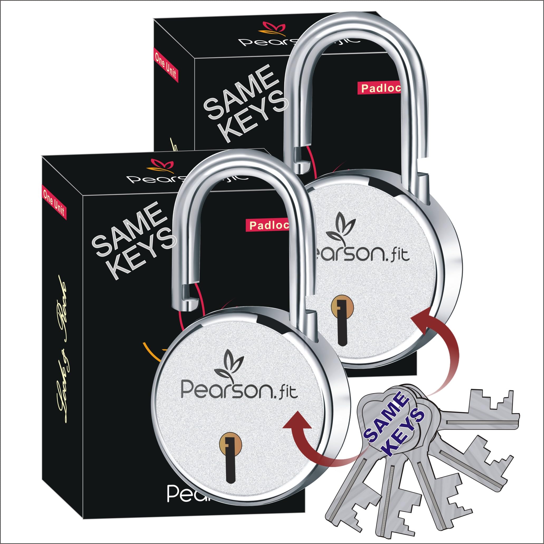 Round Padlock 65mm 2 Lock Open with 5 Same Key 8 levers Double Locking Anti Thift Weather-Resistant Shop Shutter High Security Main Door Lock for Home