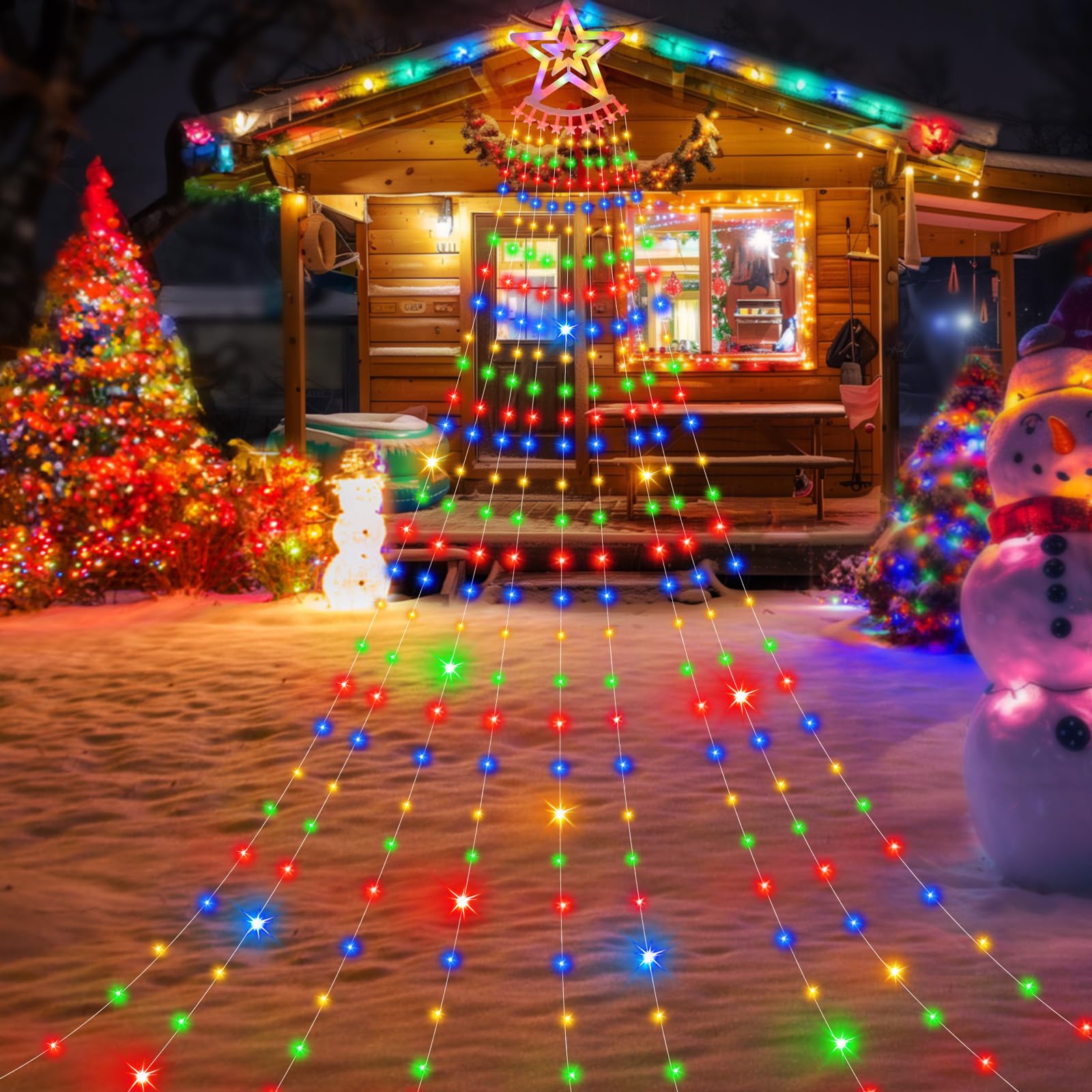 SKELO Luces Arbol Navidad 350LED 3M*9 8 Modos IP65 Cadena de Luces para Árbol de Navidad con Estrella Adornos Arbol Navidad Interior Exterior Decoracion Arbol Navidad RGB