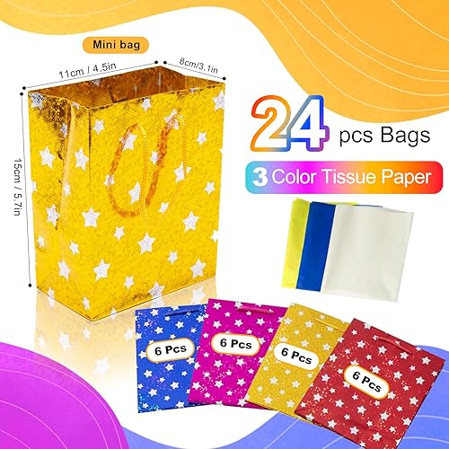 Miniatura 2 de LWBDD Paquete de 24 mini bolsas de regalo a granel con asas y papel de seda, tamaño pequeño para niños, regalos de fiesta, golosinas, bolsa de