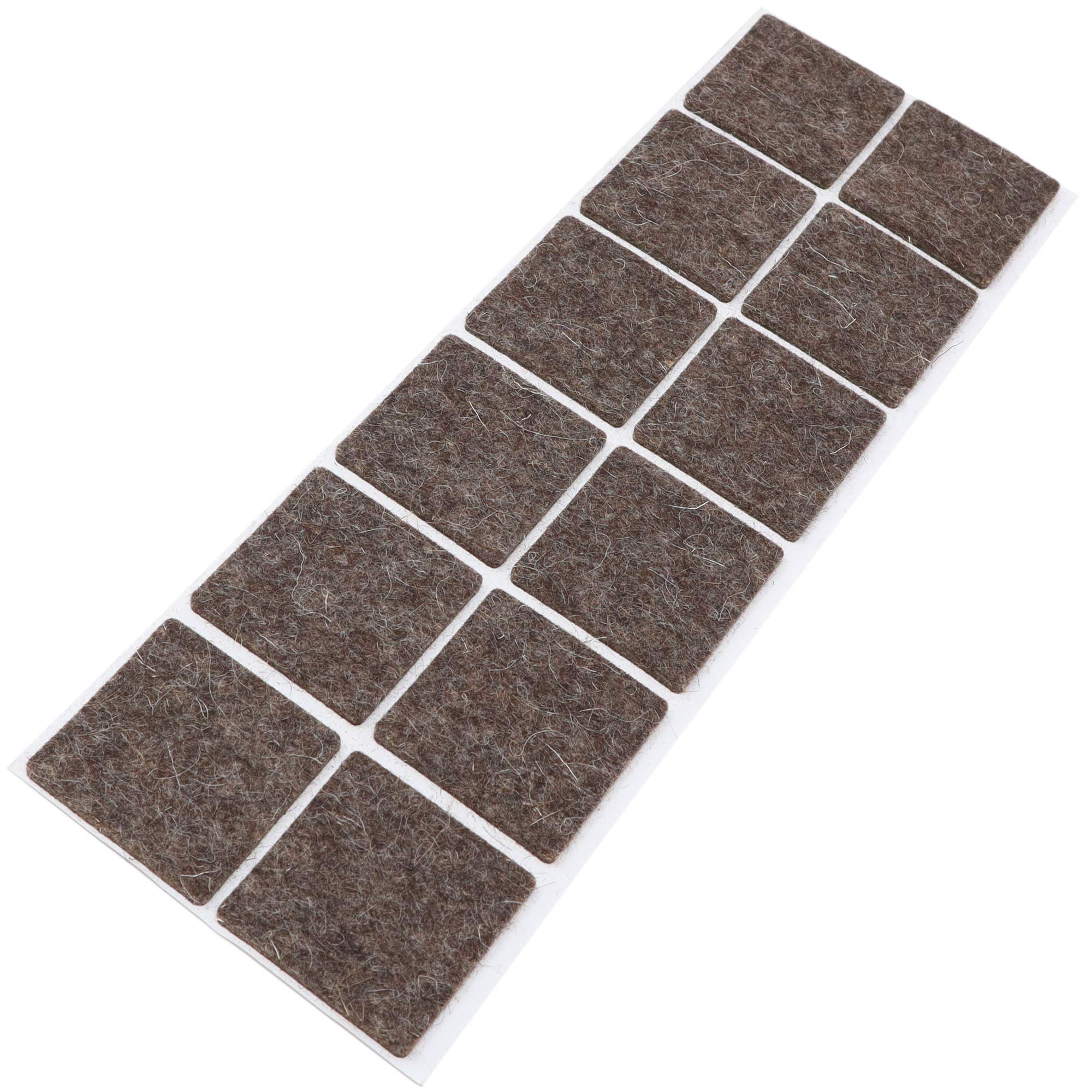 Adsamm/ 12 x self-stick wool felt pads | 1.57'' x 1.57'' (40x40 mm) | brown | square | self-adhesive wool-felt furniture glides with thickness of 0.118'' / 3 mm