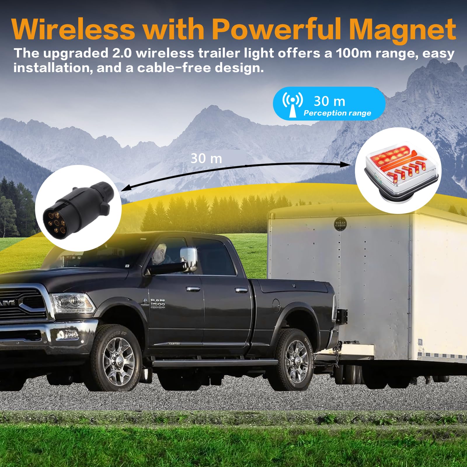 KinZon Feux Arrière de Remorque Sans Fil Magnétiques, Kit de Feux LED Rechargeables Étanches IP65, Feux Stop & Clignotants pour Camion, Camping-Car, Bateau et Caravane