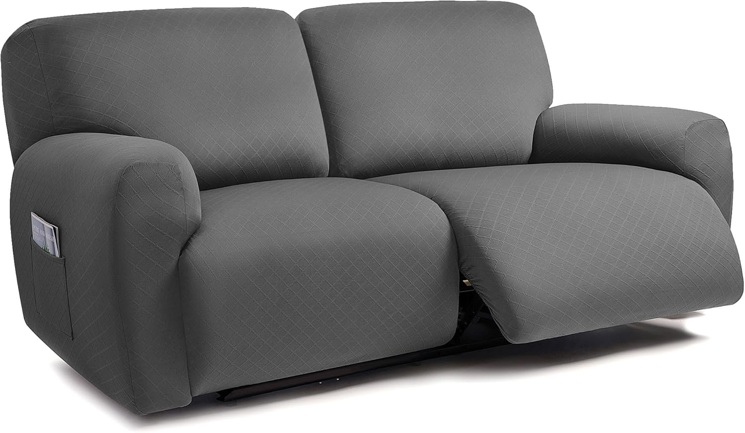 ULTICOR Squared Jacquard Design Extra Wide 75" - 100", Reclining 2 Seater Sofa, Extra Wide 6-Piece Reclining LoveSeat Slipcover, Reclining Sofa Covers, Thick, Soft, Washable (Dark Grey)