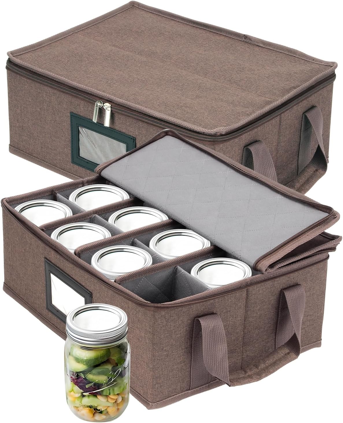 2 Pcs 16 oz Mason Jar Organizer, Sturdy Canning Jar Storage Containers, Collapsible Canning Jar Foldable Bin Storage Bag with Handles and Dividers Holds 12 Quart Mason Jars with Lid