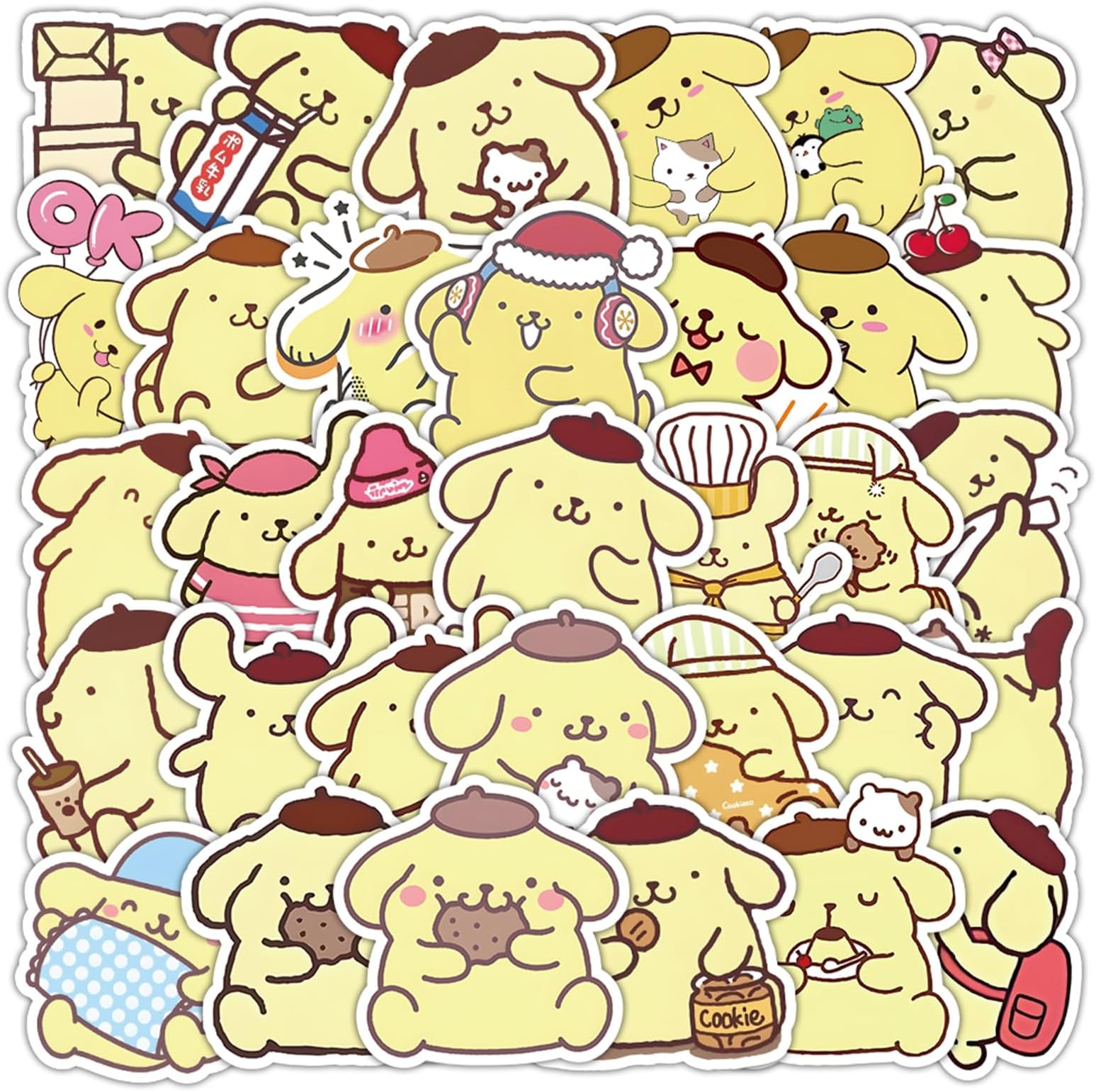50Pcs Cartoon Cute Pom Pom Purin PET Transparent Stickers Pack Decal for Water Bottles Cup Laptop Phone Guitar Car Bike,Kid/Teen Gift JKT