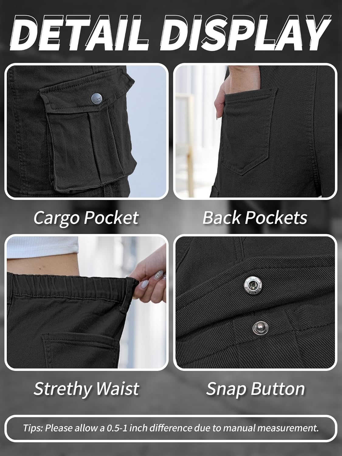 ELLEVEN Bermuda Cargo Shorts Women, Elastic High Waist 6 Pockets Shorts 7 Inch Inseam Summer Jorts for Women Casual - Image 4