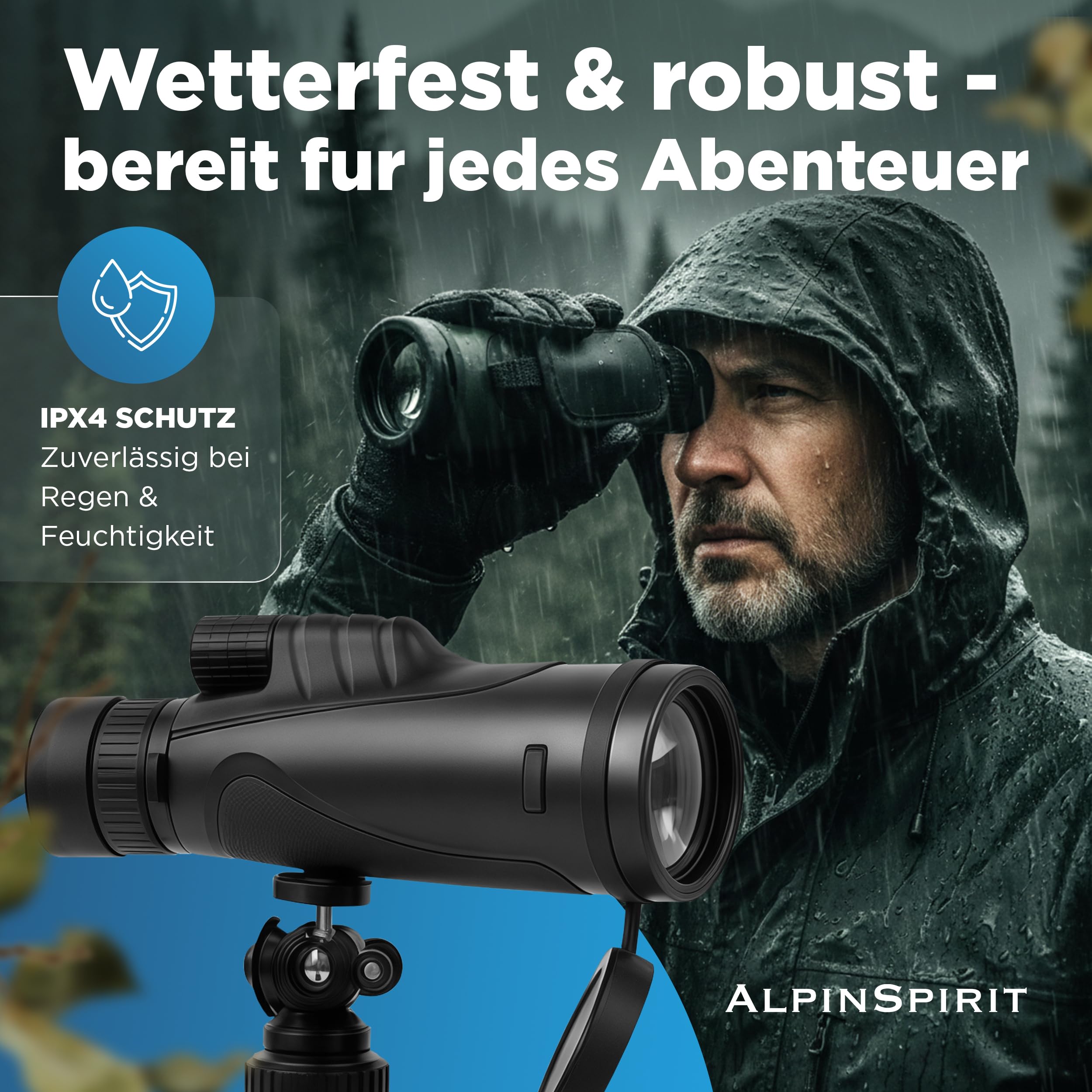Zoom Monokular 10-30x50 mit Stativ & Handschlaufe [IPX4,FMC & BAK4],geeignet für Erwachsene,HD Weitsicht Fernrohr,Monocular, wasserabweisend,für Jagd,Wandern,mit Tasche schwarz