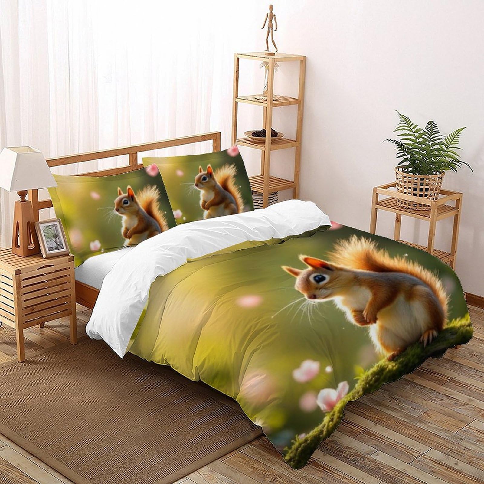Housse de couette écureuils anti-plis en microfibre douce avec grand zip pratique 200x200