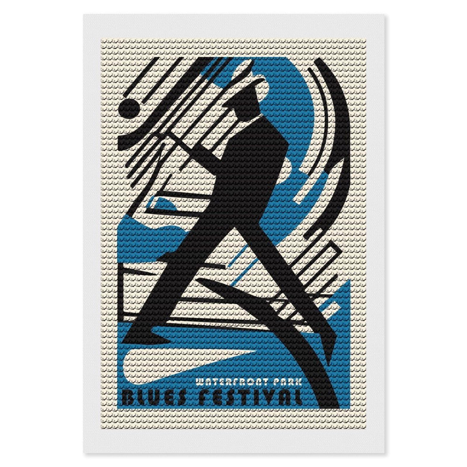 Junmoney Waterfront Park Blues Fest Diamond Art Canvas 8"x12", Easy Handmade Project, Complete Accessories, Bedroom Decor, Birthday Gift